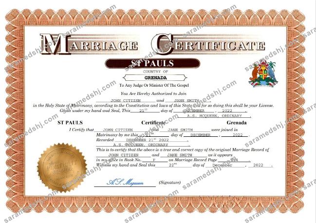 Grenada marriage certificate Word and PDF template